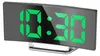 A digital alarm clock with a curved mirror screen displaying the time. Produktbild-Vorschau