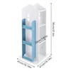 A white and blue rotating bookshelf for children, shaped like a house, with dimensions indicated. Náhled obrázku produktu