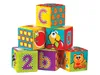 A pyramid of colorful alphabet and number blocks stacked on a white background. Produktbild-Vorschau