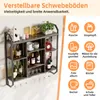 A wall-mounted shelf unit displaying bottles, glasses, and decorative items, with icons and text describing its features and uses. Produktbild-Vorschau