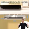 A desk with a laptop and a cable management system underneath, with a man giving a thumbs up. Produktbild-Vorschau