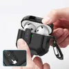 Hands opening a protective case for AirPods, revealing the earbuds inside. Voir les images du produit