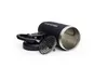 A black Smartshake Reforce Stainless Steel shaker bottle with its lid and strainer detached, shown on a white background. Produktbild-Vorschau