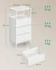 A diagram showing the dimensions and weight capacity of a white nightstand with drawers. Produktbild-Vorschau