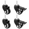 Four black casters with silver bolts and wheels are arranged in a two-by-two grid against a white background. Produktbild-Vorschau