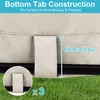 Close-up of outdoor curtains with tabs, showing dimensions and quantity. Voir les images du produit