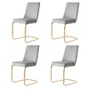 Four gray dining chairs with gold metal legs are arranged in a grid on a white background. Podgląd zdjęcia produktu