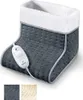 A gray electric foot warmer with a white fluffy lining and a white controller. Produktbild-Vorschau