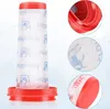 A collage of images showing a vacuum cleaner filter, with close-up views of the filter material and the red plastic housing. Produktbild-Vorschau