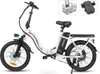 A white electric bicycle is shown against a white background. In the top right corner, there are two inset images: one of a black wire basket and another of a black phone holder. Náhľad obrázku produktu