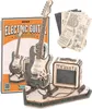 A 3D wooden model of an electric guitar and amplifier kit, along with its packaging and assembly instructions. Voir les images du produit