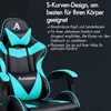 A close-up shot of a gaming chair with text overlay describing its features. Produktbild-Vorschau