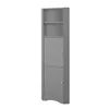 A tall, narrow, gray corner cabinet with two doors and two open shelves at the top, shown against a white background. Voir les images du produit