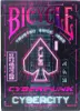 The image shows the front of a Bicycle brand deck of playing cards with a cyberpunk theme. Voir les images du produit