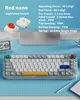 A top-down view of a mechanical keyboard with product specifications and switch details. Produktbild-Vorschau