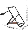 A black metal racing wheel stand with dimensions indicated by text overlays. Anteprima dell’immagine prodotto