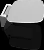 A white foldable shower seat with chrome accents, shown with its reflection on a black surface. Produktbild-Vorschau