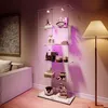 A modern living room with a glass display cabinet filled with decorative items, a sofa, and a floor lamp. Náhled obrázku produktu