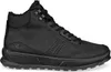 A black leather boot with laces and a thick sole. Voir les images du produit