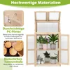 A wooden greenhouse with plants inside, with text overlays describing its features. Náhled obrázku produktu