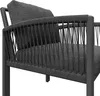 Close-up view of a gray outdoor lounge chair with woven rope detailing. Podgląd zdjęcia produktu