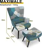 Patchwork Ohrensessel mit Hocker Massivholzbeine Produktbild-Vorschau 3