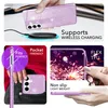 Collage of images showing a purple glitter phone case and its features. Produktbild-Vorschau
