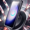 A smartphone case is shown on a wireless charger, with a futuristic, industrial background. Produktbild-Vorschau