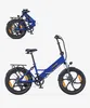 A blue folding electric bicycle is shown in two views: one folded and one unfolded, against a white background. Produktbild-Vorschau