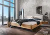 Bett Mons 200x220 cm Sonderlänge Wildeiche Massiv mit Stoffkopfteil Beige Produktbild-Vorschau