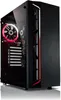 A black gaming computer tower with red LED lighting. Produktbild-Vorschau