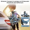 A person is loading a blue folding electric bicycle into the trunk of a car. There are inset images showing the bike's features. Produktbild-Vorschau