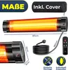A product image showing an infrared heater with its dimensions, accessories, and features highlighted. Produktbild-Vorschau
