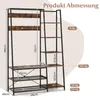 A diagram showing the dimensions and weight capacities of a coat rack with shelves and shoe racks. Produktbild-Vorschau