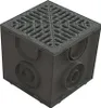 A 3D rendering of a drainage grate and collection box. Produktbild-Vorschau