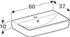 A technical drawing of a sink with dimensions. Anteprima dell’immagine prodotto