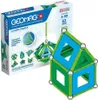 A Geomag Classic Panels Green Line 52T construction toy set is shown with its packaging and a built model. Náhled obrázku produktu
