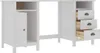 A white wooden desk with drawers and a cabinet, shown from the front. Podgląd zdjęcia produktu