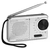 A silver and black portable emergency radio with an extended antenna. Voir les images du produit