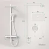 A technical drawing of a shower system with dimensions and measurements. Náhľad obrázku produktu