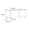 A line drawing of a TV lowboard with dimensions indicated. Voir les images du produit