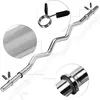 A chrome-plated EZ curl bar with close-up views of the grip texture and spring collars. Podgląd zdjęcia produktu