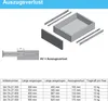 A diagram showing drawer slides and a table with specifications. Produktbild-Vorschau