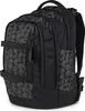 A black backpack with a gray blurry faces pattern. Produktbild-Vorschau