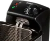 Close-up of the top control panel and basket of a black deep fryer. Produktbild-Vorschau
