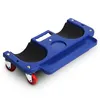 A blue mechanic's creeper with red wheels and black padding, shown from a diagonal angle on a white background. Produktbild-Vorschau