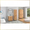 A bathroom vanity set with a sink, mirror, and cabinets, displayed in a staged bathroom setting. Podgląd zdjęcia produktu