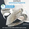 A close-up marketing image of a toilet seat with a decorative pattern, highlighting its features. Produktbild-Vorschau
