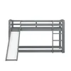 A gray bunk bed with a slide and ladder, shown against a white background. Produktbild-Vorschau