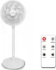 A white pedestal fan and its remote control are shown against a white background. Voir les images du produit